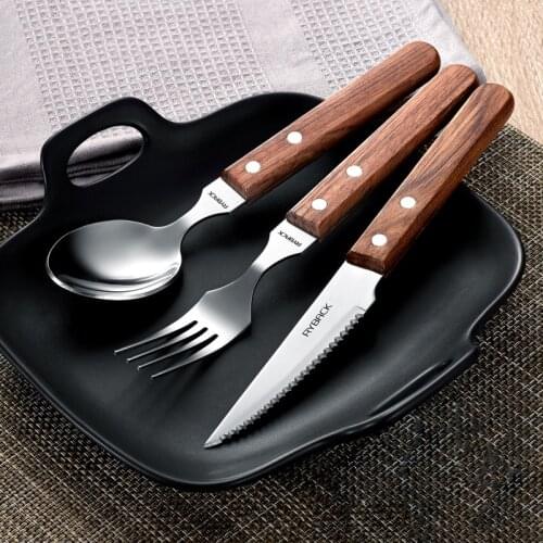 Western style wooden handle steak fork cutlery suit stainless steel cutlery tableware sets