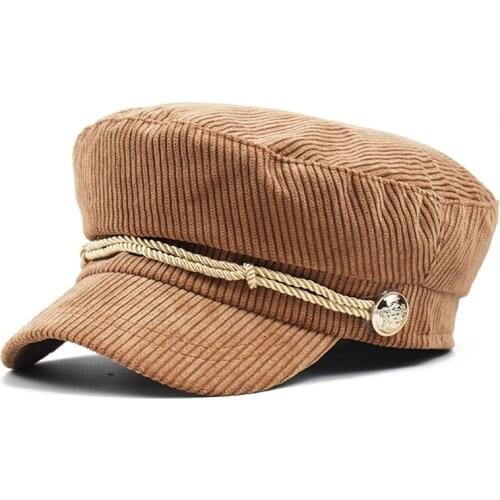 Women Fashion Corduroy Visor Military Hat Autumn Winter Vintage Beret Cap England Style Flat Cap