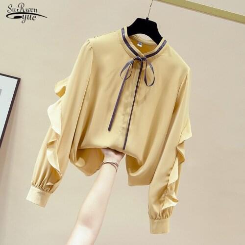2020 Autumn Fashion Elegant Chiffon Blouse Women Ruffle Tops Women Blouse Long Sleeve Causal Women Shirts Feminine Blusas 11164