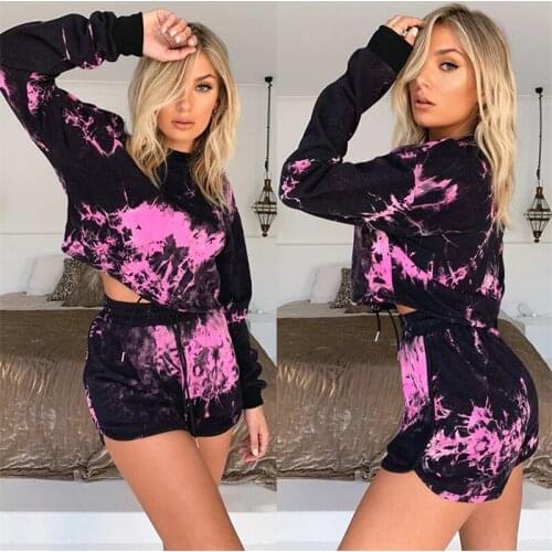 Two Piece Set Women Tracksuit 2020 Spring Summer Clothes Tie Dye Sweatshirt Outfits Crop Top + Shorts Co Ord Sets Ensemble Femme