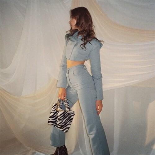 Breasted Crop Top & High Rise Pants Suits Women Sexy Slim Long Sleeve Shirt Casual Women Clothing Autumn Fashion Streetwear