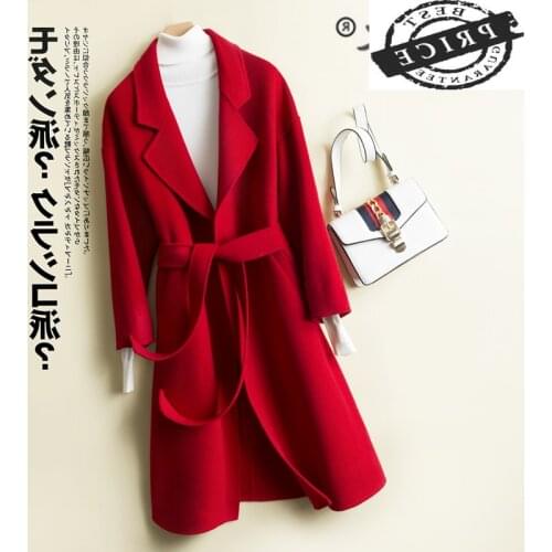 Winter Cashmere Coat + Belt Women Long Jackets 100% Wool Coat Female Both Sided Wool Overcoat Elegant Clothes 2021 W11a6