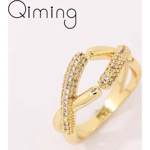 Handmade Cross Geometric Women Ring Micro Pave AAA Zircon Engagement Wedding Adjustable Ring Bridal Jewelry Gift