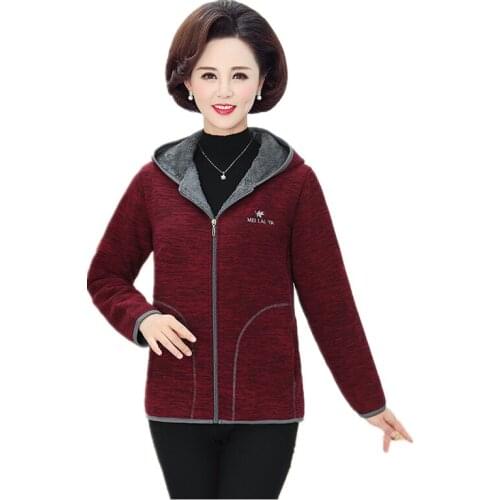 Middle Aged Womens Coat autumn and winter jackets 2021New Thicken Fleece Hooded Outerwear Womens Zipper Jacket Mother Dress