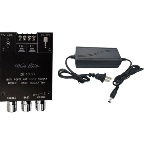 ZK-1002T TI TPA3116D2 Bluetooth 5.0 Subwoofer Amplifier Board 2X100W 2.0 Channel Audio Stereo Amplifier Board US Plug