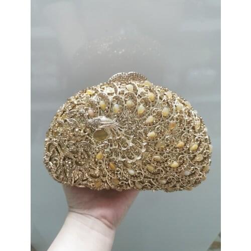 Gold Silver Female Woman Rhinestone Gift Peacock Diamond Evening Bag Lady Clutch Purse For Wedding Bridal Stone Elegant Handbag