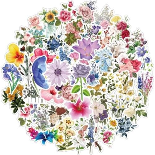 50PCS Pretty Ins Style Flowers Stickers Gift for Girl Plant Flower Decal Sticker To DIY Stationery Phone Laptop Bicycle Guitar