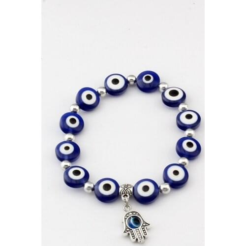 10pcs Hamsa Fatima Hand Eye BEAD Bracelet Handmade Beads Elastic Band Unisex NEW B-66