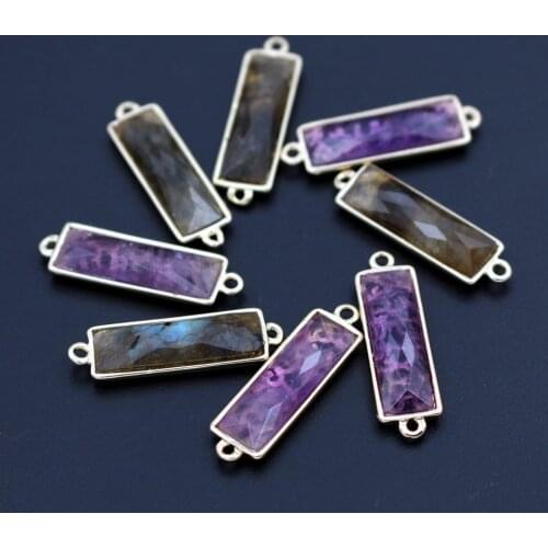 10pcs Natural Stone Rectangle Connectors Trendy Amethyst Double Hole Pendant Charms For DIY Necklace Bracelet Jewelry Making
