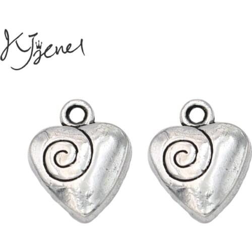 10pcs Tibetan Silver Plated Heart Swirl Charms Pendants for Jewelry Making Bracelet Accessories 14x11mm