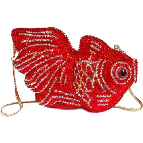 12x11.5CM Red Goldfish Rhinestone Bag Cartoon Animal Diamond Dinner Bag Handmade Crystal Bag Women Clutch Bag a6874