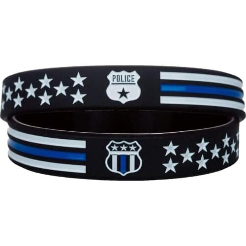 300pcs Police Thin Blue Line American Flag with Police Shield Silicone Wristbands Bracelets Free Shipping by DHL