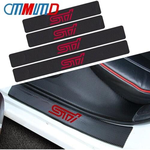 4PCS carbon fiber Anti-friction car Door Threshold sticker STI Decal Emblem Badge For SUBARU Outback Impreza WRX BRZ Car Styling