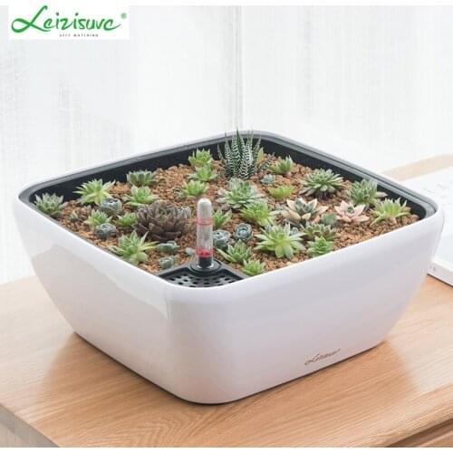 Automatic Suction Flowerpot Simple Square Round Fleshy Plants Imitation Ceramic Balcony Large Diameter Plastic Lazy Pots
