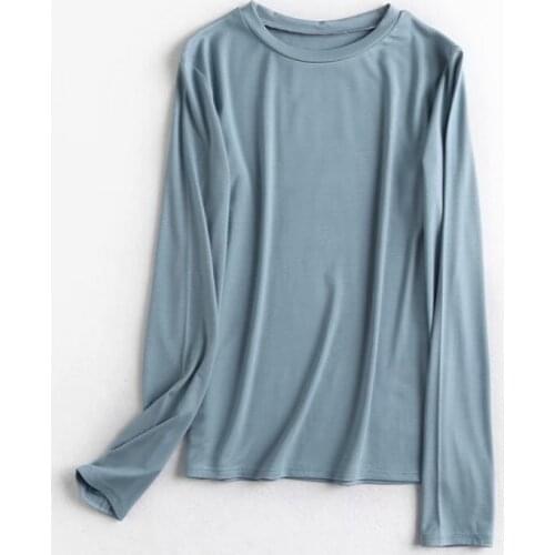 Spring and autumn new fashion solid color round neck long-sleeved T-shirt women, sexy all-match long-sleeved bottoming T-shirt