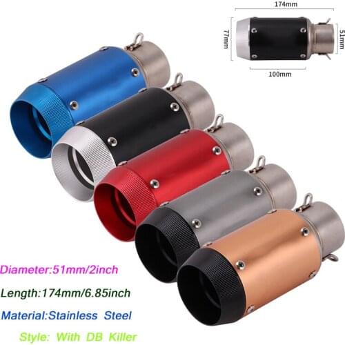 Exhaust Muffler Pipe DB Killer 51mm Silencer System Silp on 174mm Short Motorcycle Scooter ATV Muffler Stainless Steel