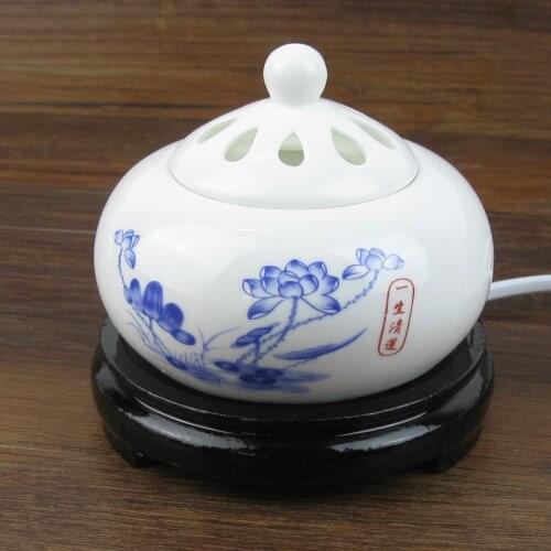 Ceramic Incense Burner Electrical Chinese Style Difuser Buddha Censer White Mini Living Room Encensoir Buddhist Supplies EB5XX