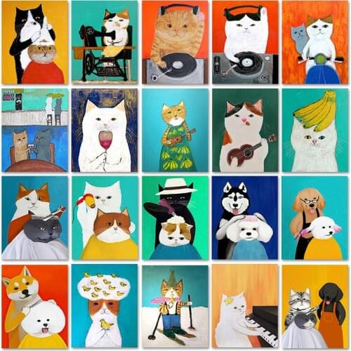 Colorful Cartoon Cat Dog Posters and Prints Nursery Wall Art Canvas Painting for Kids Bedroom Decorative Pictures Home Decor