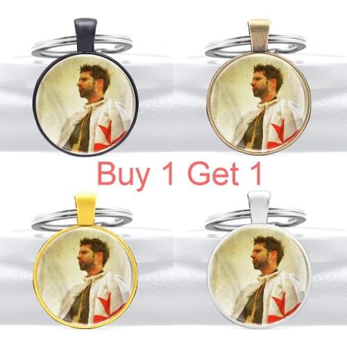 Buy 1 Get 1 Gold Color Knight Templar Glass Cabochon Metal Pendant Key Chain Classic Men Women Key Ring Jewelry Gifts Keychains
