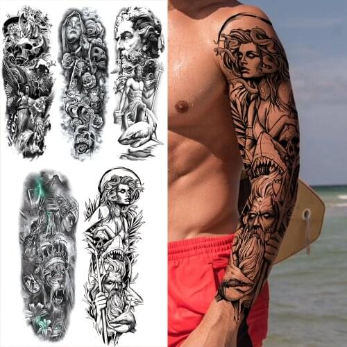 Mamba Snake Shark God Temporary Tattoos Sleeve For Men Women Extra Large Skull Gangster Lion Fake Tatoo Full Arm Washable Tatoo