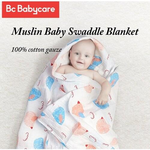 BC Babycare Soft Muslin Baby Swaddle Blanket 100% Cotton Gauze Multifunction Spring Wrap Bath Towel Sleepsack Stroller Cover