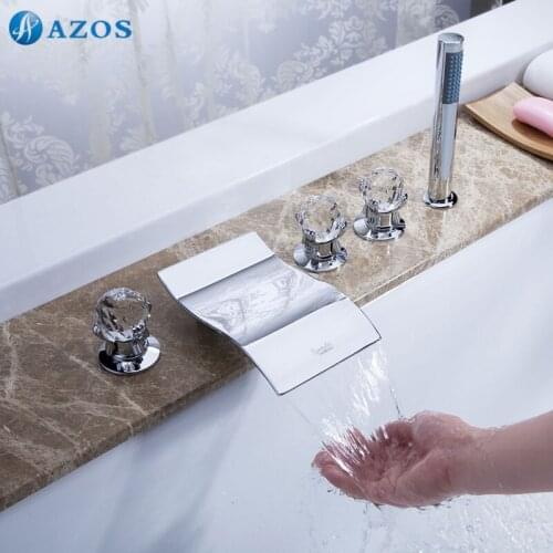 Bathtub Shower Faucets Chrome Polish Bathroom Suana 5pc Sets Showerhead,Diverter,Two Handles,Shower Hose,Waterfall Spout YGWJ023