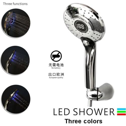 3Colors Water Powered Led Temperature Shower Head Digital Display Handheld Bathroom Shower Head Showerhead Water Sprayer Douche