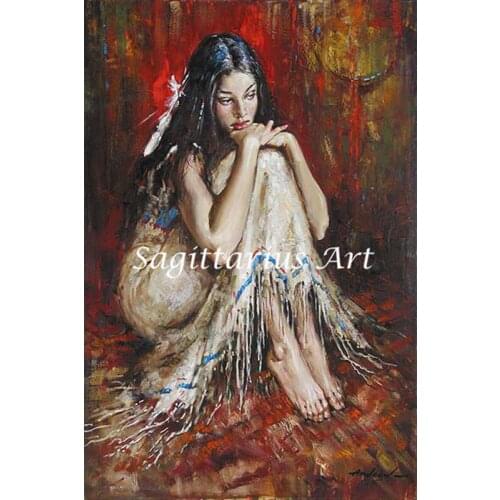 Home Wall Decoration Hanging Young Sexy Beautiful Girl Thinking Oil Painting Reproduction Handmade