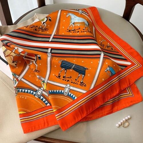 New style headscarf spring autumn womens fashion printing large 70cm square scarf lady Beach silk scarves Luxury Travel Shawl