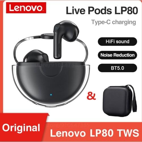 Original Lenovo LP80 BT 5.0 Wireless Earphones Sport Waterproof Headsets Low-Latency Gaming Headset Music Touch Control Earbuds