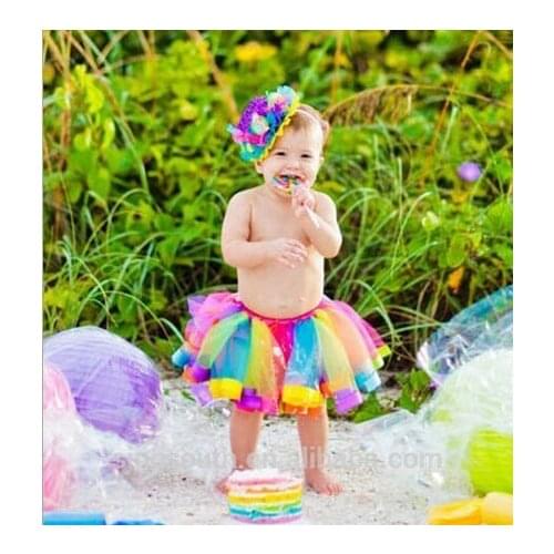 Rainbow Girls Newborn infant toddler baby tutu with ribbion bow