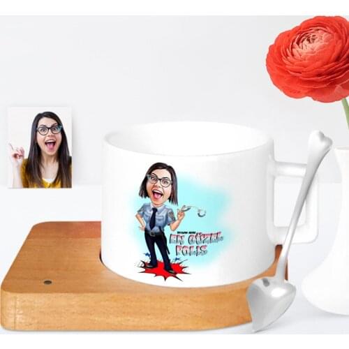 Personalized Custom Best Nice Police Cartoon Wooden Altlıklı Ceramic Cup-1