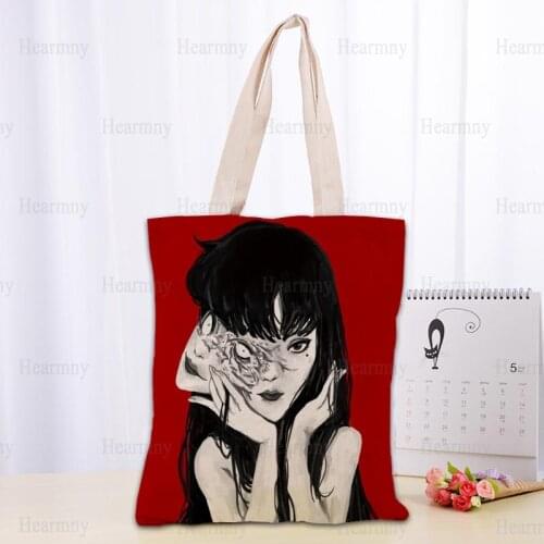Custom Gothic Tomie Cotton Canvas Shopping Bags 30x35cm Tote Bag Reusable Handbag Women Shoulder Cloth Pouch Foldable 0409