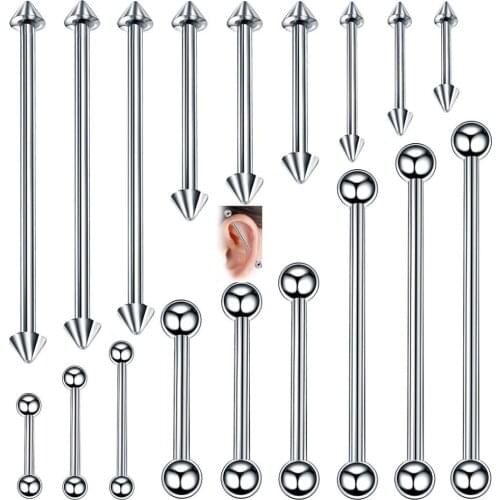 10pcs/lot Multiple Size Straight Industrial Barbell Stainless Steel Arrow Rings Two Balls Spike Tragus Ear Piercing Body Jewelry
