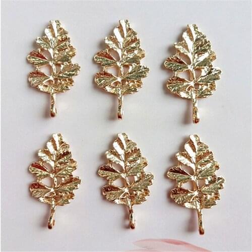 SEA MEW 20 PCS 17*30mm Metal Zinc Alloy Gold Leaves Pendant Connector For Jewelry Making