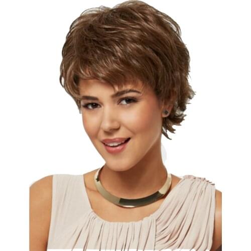Short Curly Wigs for Women with Bangs Natural Brown Hair Synthetic Wigs and Party Daily Use
