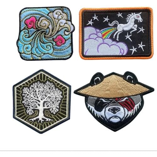 Rainbow Unicorn Auspicious Cloud Straw Hat Panda Embroidery Patch Luminous Tactica Velcro Armband Applique Badge For Clothing