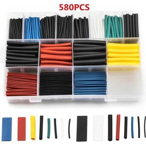 530/560/580 Pcs Heat Shrink Tubing Insulation Shrinkable Tube Electronic Polyolefin Ratio 2:1 Wrap Wire Cable Sleeve Kit