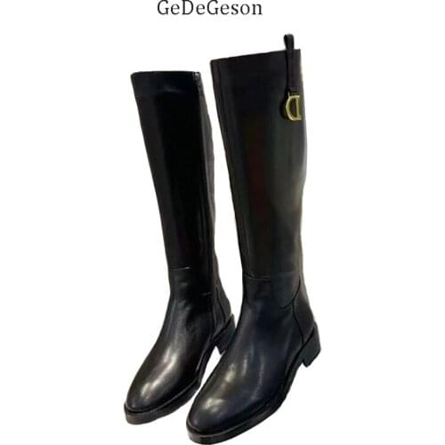 D letter Decoration Fashion Boots Mid-Calf Shoes Female Genuine Cowhide Leather Fashion Design Winter Wearing New
