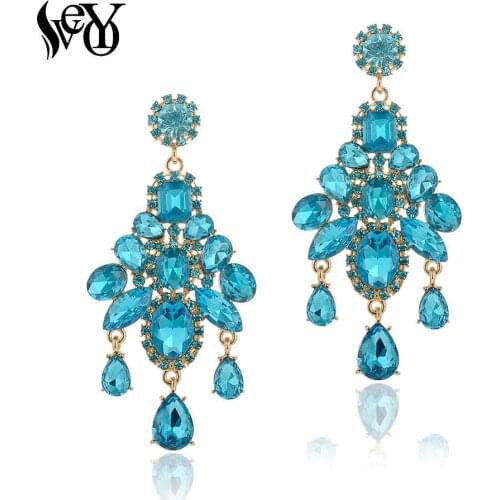 VEYO Vintage Luxury Crystal Drop Earrings 4 Color Party Hyperbole Dangle Earrings Fashion Jewelry for Woman New Arrival