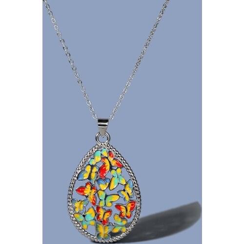 High Quality Bohemian Butterfly Pendant Necklace Color Epoxy Handmade Enamel Jewelry 925 Silver Butterfly Necklace for Woman