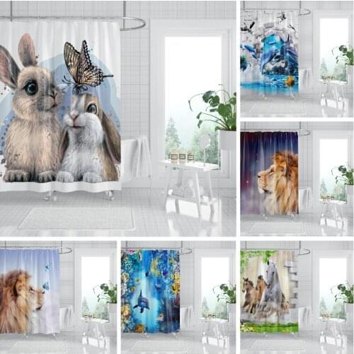 Dolphin Lion Horse Shower Curtain Waterproof Polyester Bathroom Curtain 3D Print Home Decoration 5 Sizes