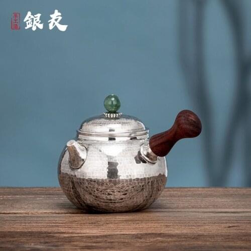 Ag999 Sterling Silver Teapot Hand-Forged Kitchen Utensils Built-in Filter Handmade Coffee Tea Pot