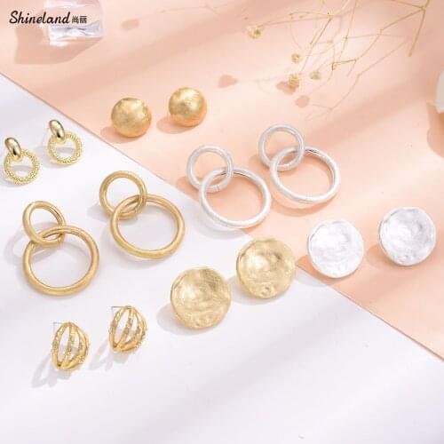 Shineland Statement Handmade Drawing trendy Drop Dangle Earrings Punk Vintage Geometric Metal Brincos For Women Jewelry