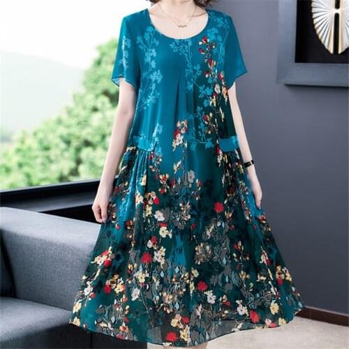 Make womens summer wear new temperament socialite printed dresses loose big yards mulberry silk dress