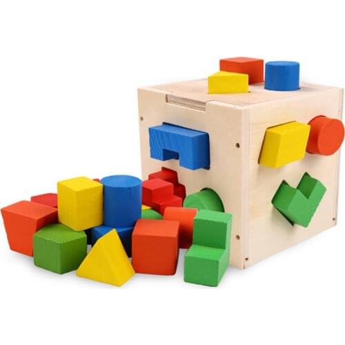 1Set Wooden Blocks Game Geometric Shape Sorting Cube Box Color Recognition Educational Kids Toy Nice Gift for Children
