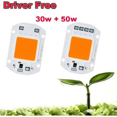 1pcs 30w + 50w Hydroponics LED Driver Free LED Grow Light AC 220V Full Spectrum LED COB Lamps for Plants