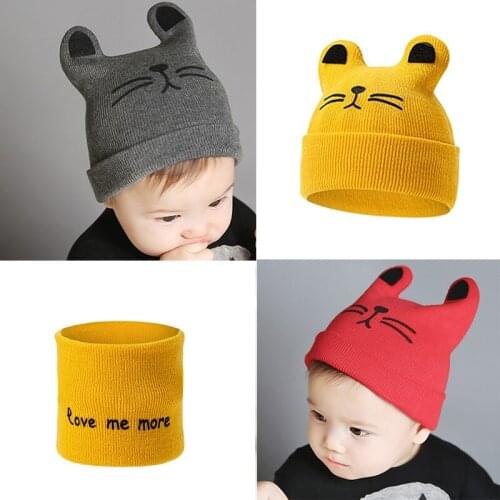 2Pcs Baby Hat +Scarf Set Boys Girls Winter Warm Knitted Bonnet Toddler Girls Cute Cartoon Cap Scarf Suit For Boys 0-24 Months