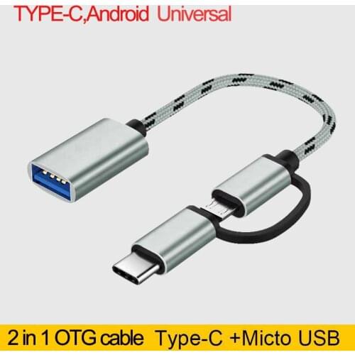 2 in 1 OTG Adapter Cable Nylon Braid USB 3.0 to Micro USB Type C Data Adapter for Huawei for MacBook U Disk Type-C OTG