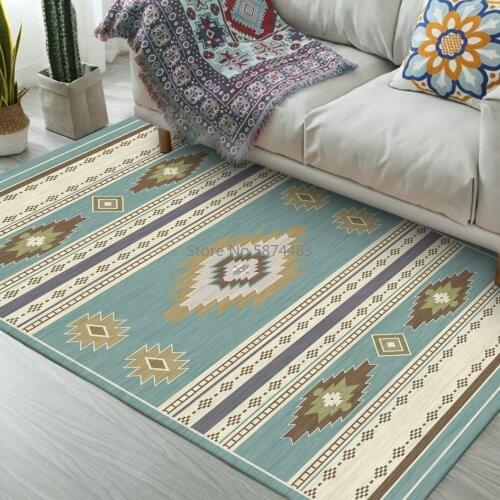 200*300cm Fashion European Style Fresh Blue Brown Geometric Ethnic Style Living Room Bedroom Kitchen Bedside Carpet Floor Mat